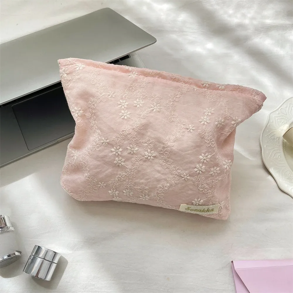 nouvelle trousse de maquillage portable en dentelle brodé avec fermeture éclair, organisateur de voyage pour cosmétiques et articles de toilette pour femme