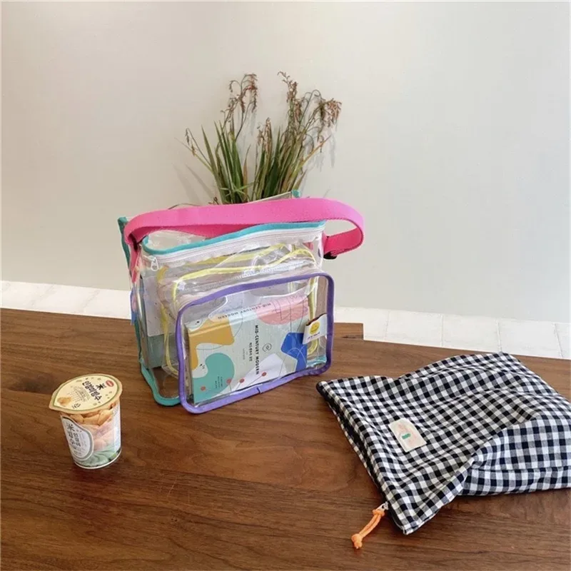 ns style coréen couleur correspondant sac transparent street shot collations en plein air jouets sortir épaule natation sac à dos sac de plage