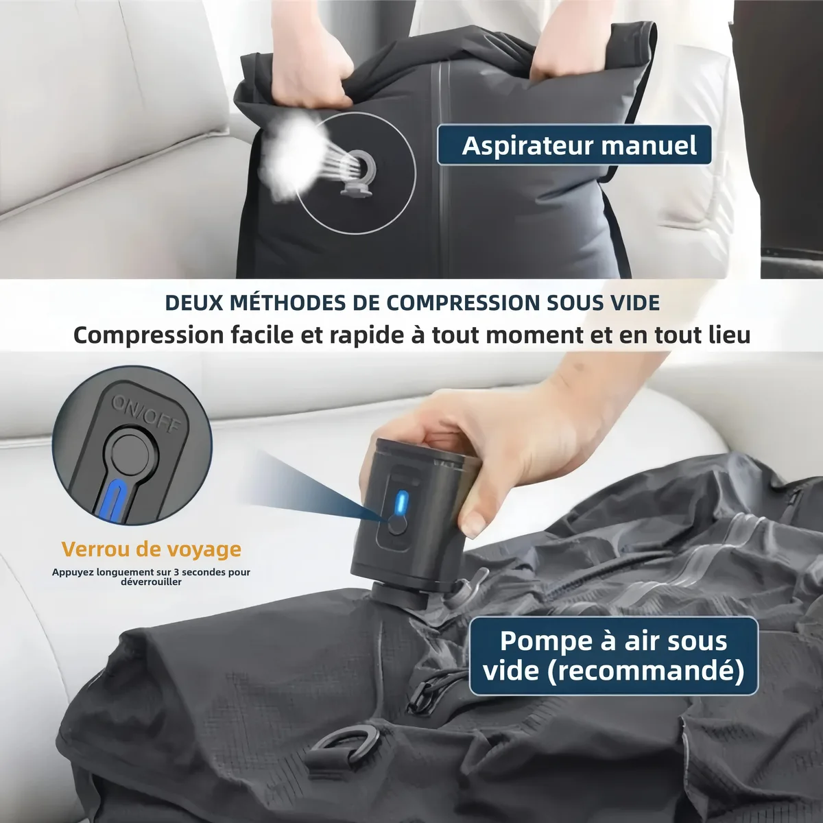 ensemble de cubes de rangement de voyage 17l 34l, sacs de compression sous vide tpu ip67, pompe électrique 1200mah usb, organisateur, économiseur d'espace, sac anti-humidité