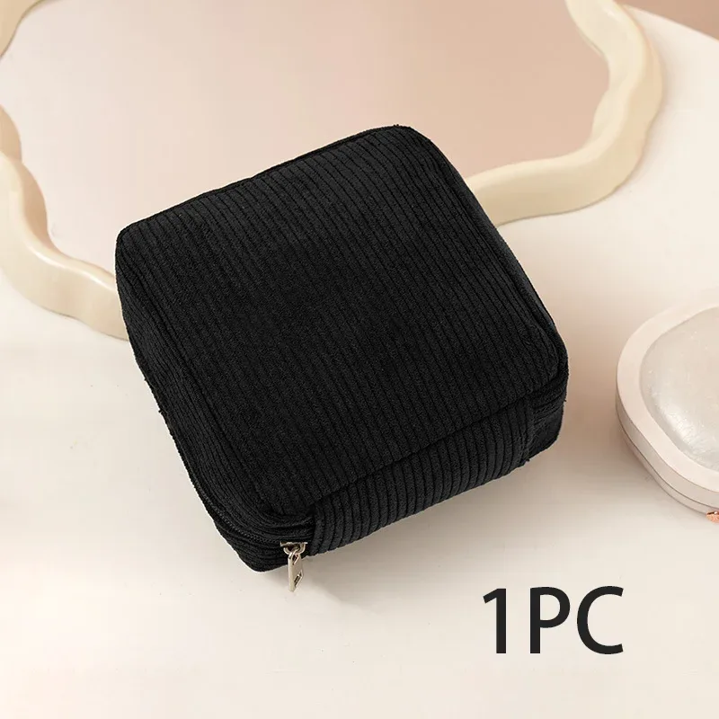 nouvelle trousse de maquillage en velours côtelé, pochette de rangement portable de grande capacité pour cosmétiques, pièces de monnaie et serviettes hygiéniques