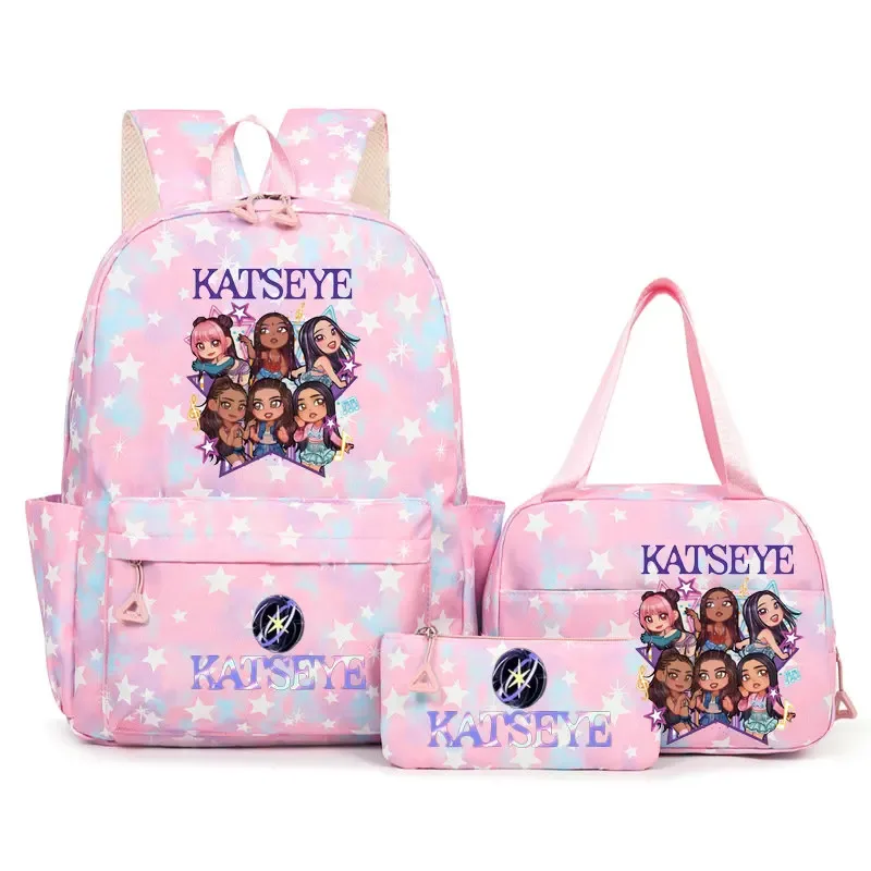 sac à dos scolaire pour étudiants avec imprimé amusant hot katseye, ensemble de sacs à dos, sac à déjeuner et trousse à crayons, sac à dos populaire pour enfants et adolescents, couleur bonbon