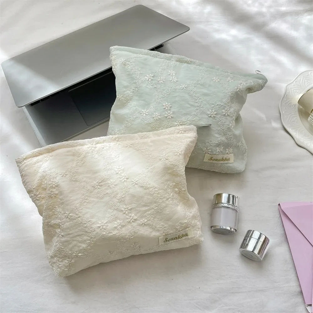nouvelle trousse de maquillage portable en dentelle brodé avec fermeture éclair, organisateur de voyage pour cosmétiques et articles de toilette pour femme