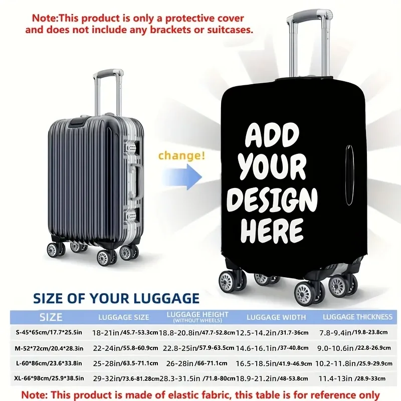 valise personnalisable avec photo et texte personnalisés, impression recto-verso, polyester élastique, protection de valise lavable