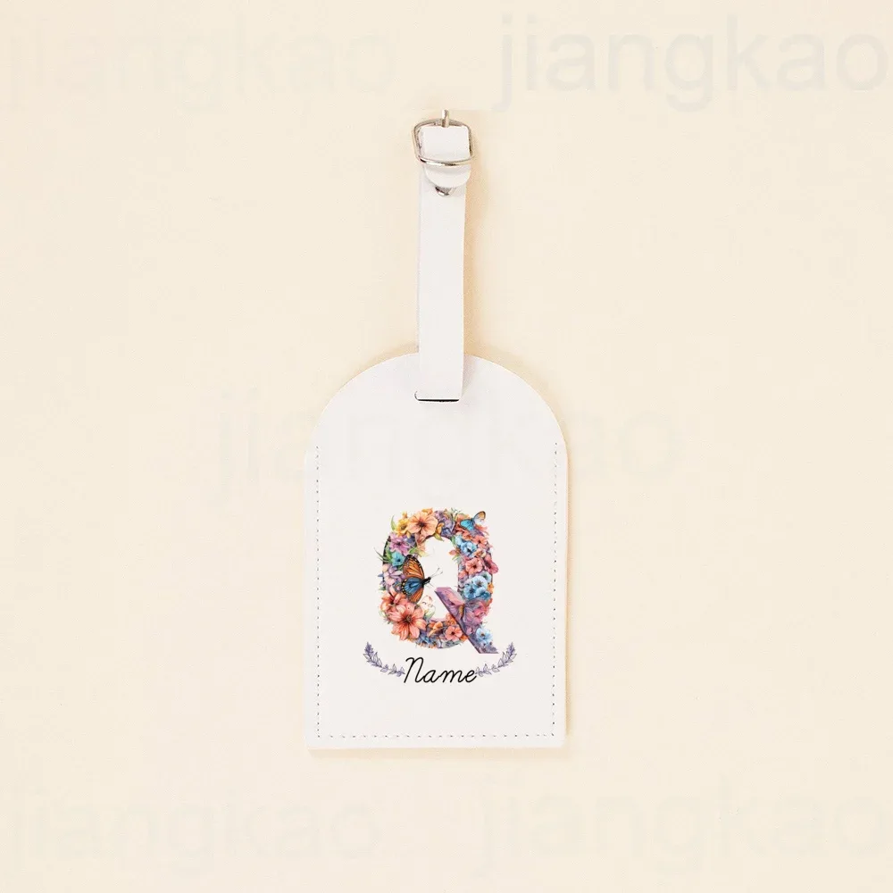 étiquette de bagage personnalisée en pu, lettre florale avec nom, étiquette de valise, accessoire de voyage, cadeau d'anniversaire de mariage pour elle