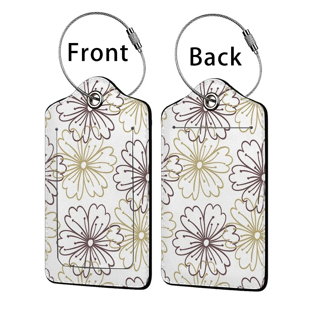 étiquette de bagage d'affaires en cuir imprimé de belles fleurs, étiquette d'adresse de valise, étui d'embarquement de bagages, clip d'adresse d'identification de nom