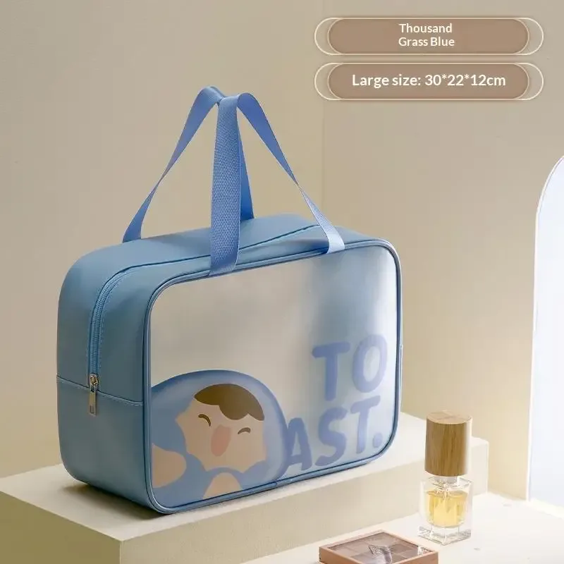 1 pièce trousse de maquillage imperméable givrée de grande capacité, sac de toilette transparent portable, trousse de maquillage à motif de dessin animé peu encombrante【smq】