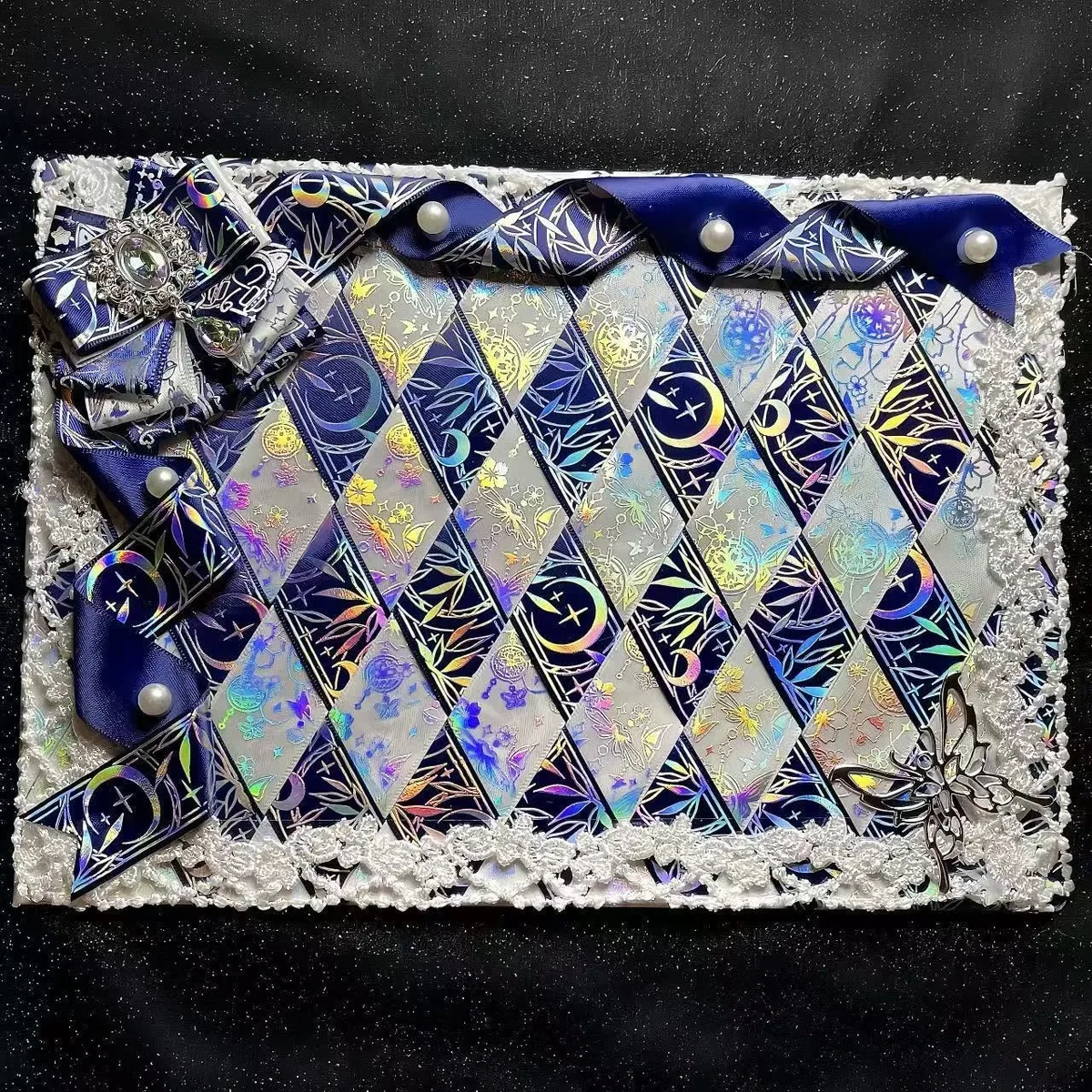 planche de présentation ita en dentelle faite main avec nœud en ruban, accessoire décoratif pour sac ita anime et sac à bandoulière