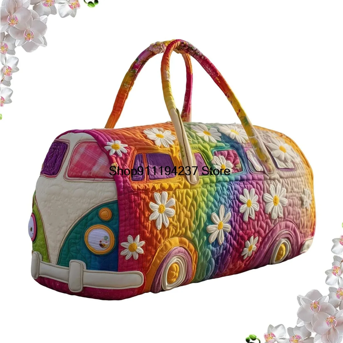 sac de voyage matelassé hippie van, sac de voyage matelassé hippie journey, sac de voyage week-end vintage à motifs floraux, sacs de sport