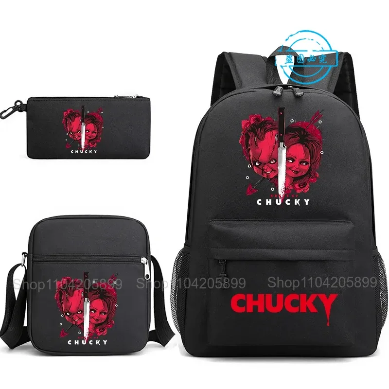sacs à dos chucky pour enfants, 3 pièces, cartables pour étudiants et adolescents, sacs d'école pour garçons et filles, trousse à crayons, sacs à bandoulière, sac de voyage