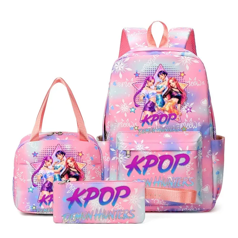 sac à dos kpop demon hunter avec imprimé neige, cartable pour adolescents avec sac à bandoulière pour usage quotidien, sacs de voyage décontractés pour filles, 3 pièces