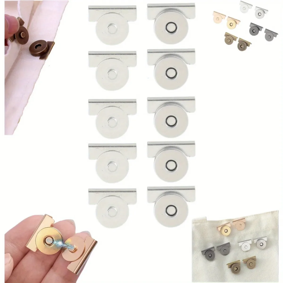 5 paires de boutons à pression en métal, fermoir à boucle magnétique sans couture pour sacs fourre-tout, vêtements et artisanat de bricolage, clip sans couture pour sac à main