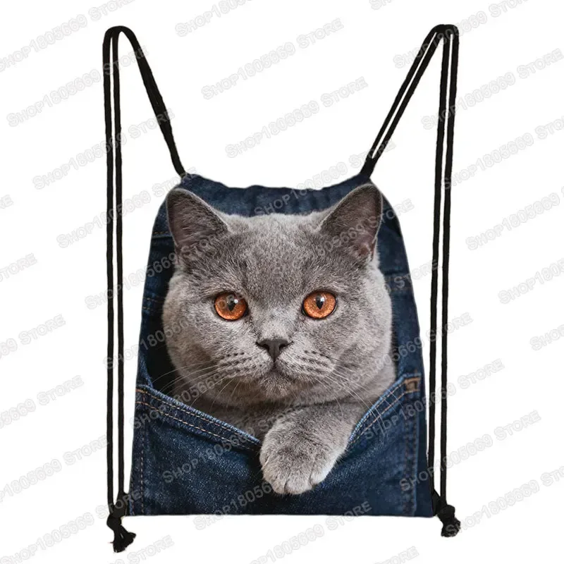 sac de poche imprimé animal pour femme, sac à cordon de serrage, chat mignon et chien, sacs de rangement de loisirs, sac à dos pour adolescent, porte-chaussures pour cadeau de voyage