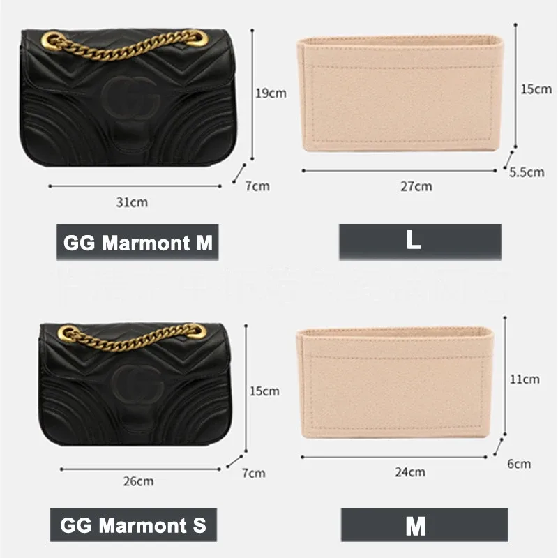 doublure de sac en tissu feutré, sac d'insertion de voyage multifonctionnel, organisateur de maquillage, sac doublé de forme, sacs super cosmétiques pour marmont