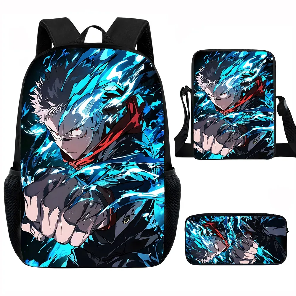 j-jujutsu kaisen 3 pièces ensemble sac à dos 40 cm/15.7 pouces sacs d'école sac à bandoulière trousse à crayons sac de livre d'ordinateur pour garçons filles meilleur cadeau