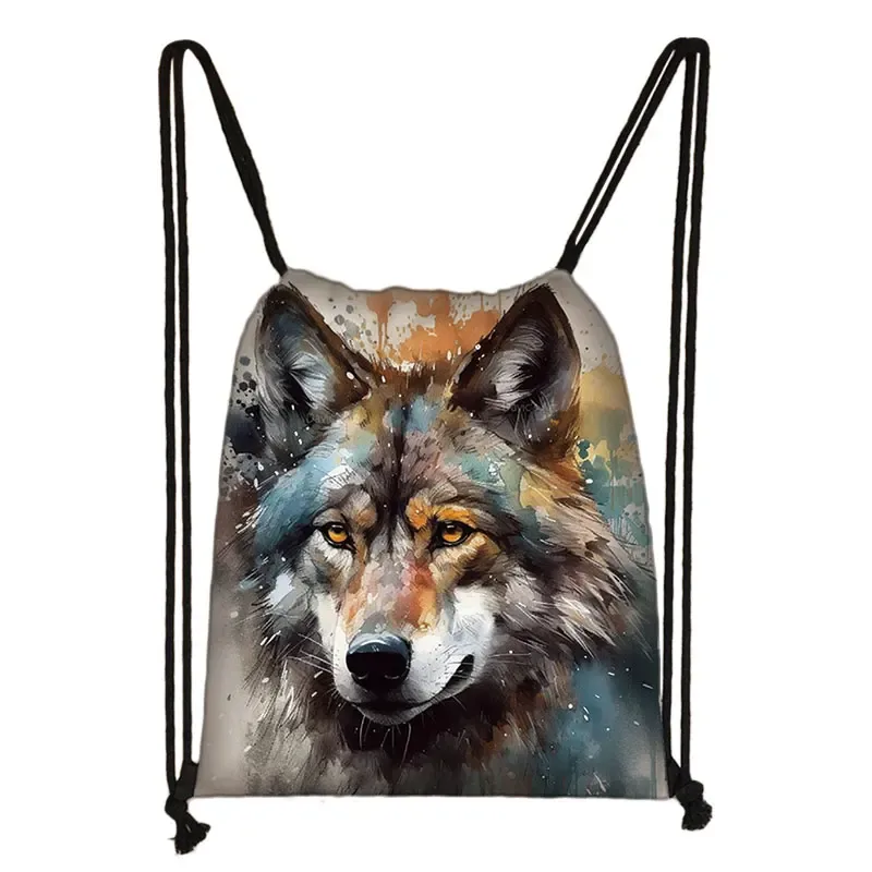 sac à dos imprimé animal théâtre l loup éléphant cheval, sacs à cordon de proximité pour femmes, sac de rangement mode pour adolescentes, sacs à livres kawaii pour filles, cadeau