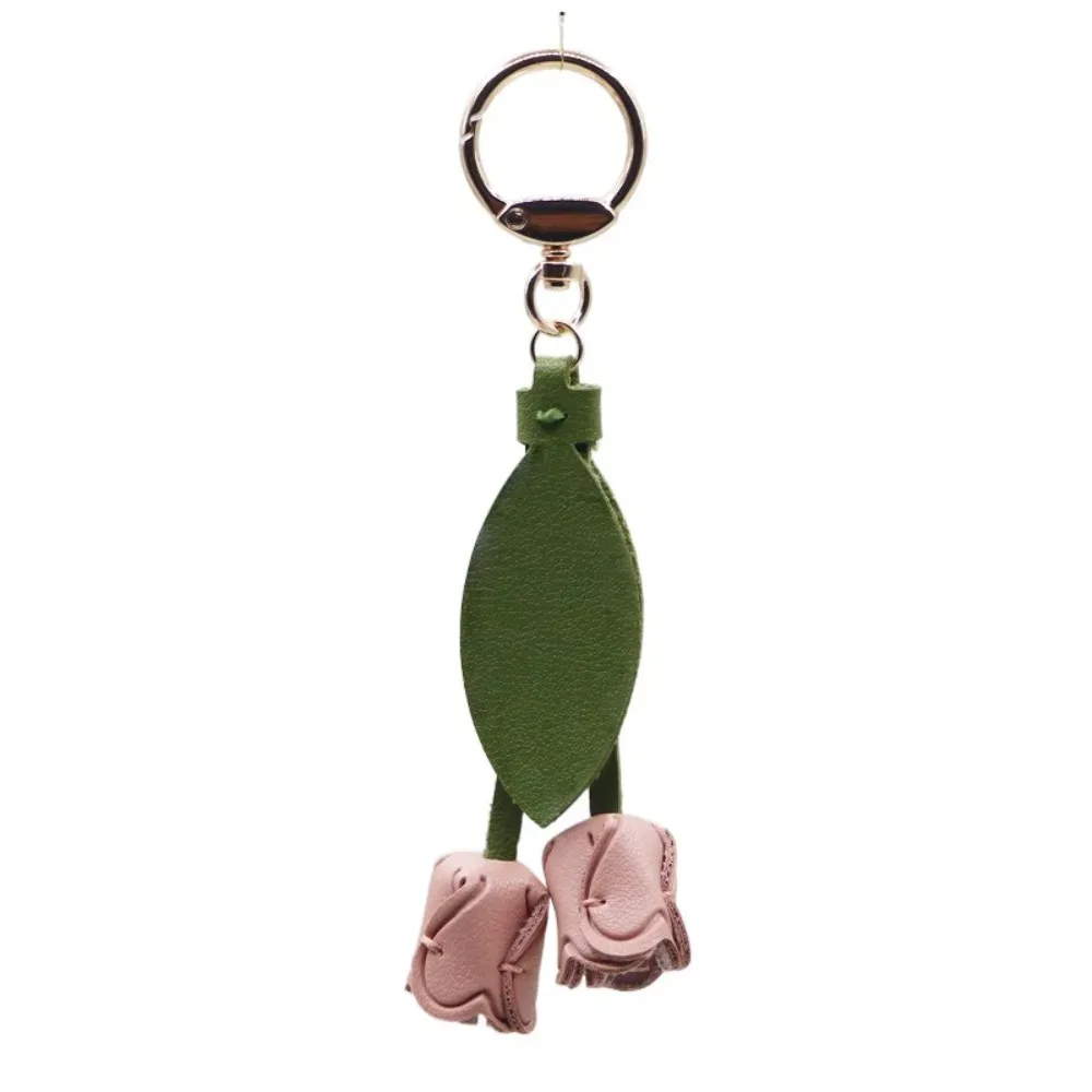 pendentif de sac tulipe en cuir pu, dopamine frais, décoration de sac à dos, accessoires assortis, porte-clés de voiture de style coréen pour fille