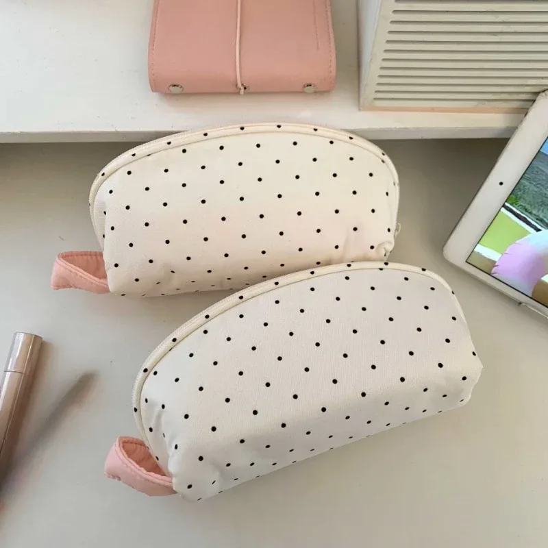 trousse de maquillage coréenne pour fille, motif étoile à pois, mignonne, grande capacité, pochette cosmétique, trousse à crayons pour étudiant, sac de rangement portable pour papeterie