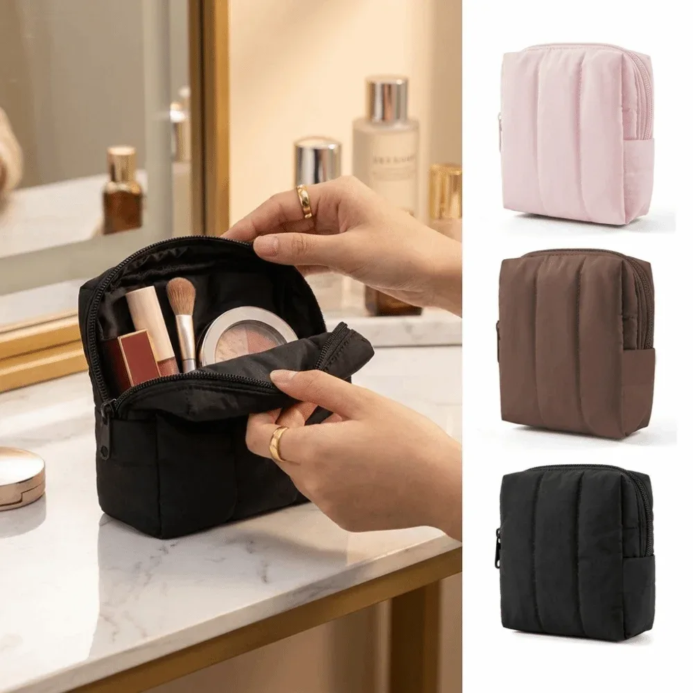 organisateur de cosmétiques imperméable, grande capacité, fermeture à glissière, sac à maquillage avec poche latérale, sac à maquillage matelassé portable pour femmes