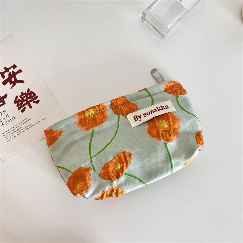 sac de rangement de cosmétiques de voyage à fleurs, mode coréenne, portefeuille kawaii pour femmes, kits de maquillage, sacs à main, trousse à crayons pour téléphone, pochette de rangement