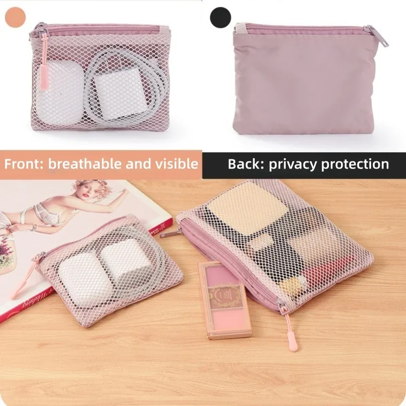 sac de rangement à double fermeture éclair, 1 pièce, sac de rangement multifonctionnel en maille respirante pour la maison et les voyages, sac de rangement portable pour cosmétiques et articles de toilette