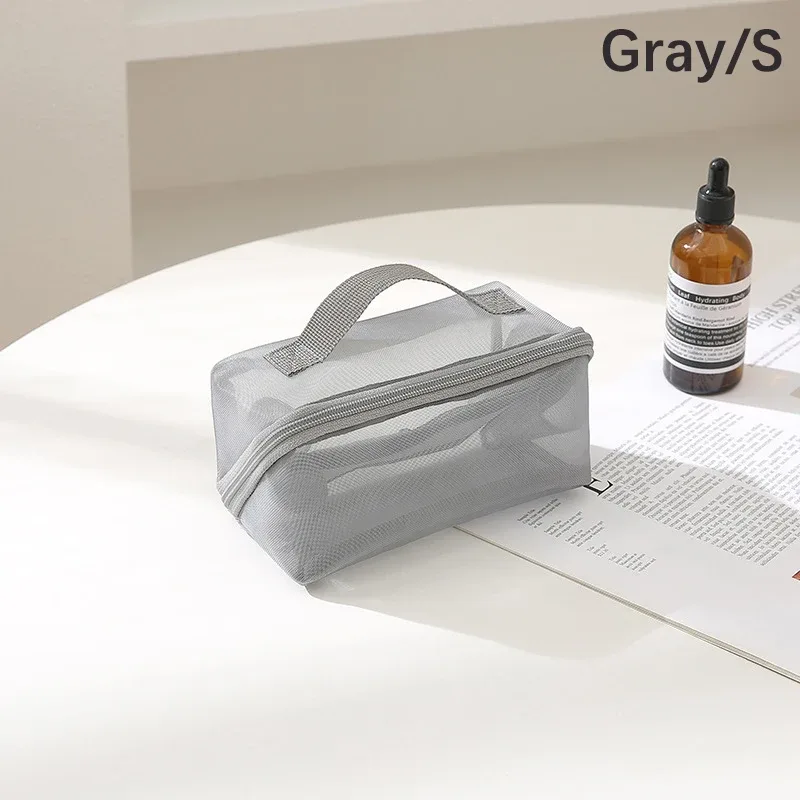 sacs à cosmétiques transparents en maille, petite et grande trousse de maquillage noire, trousse de toilette de voyage portable, étui de rangement pour rouge à lèvres, poudres