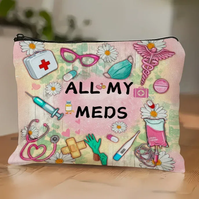 sac de rangement en toile all my meds - portable, design coloré pour médicaments, cosmétiques et articles de voyage, organiseur de soins personnels
