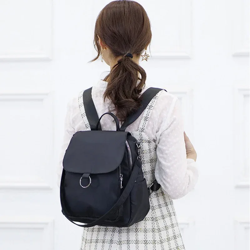 sac à dos oxford noir pour femme, sac d'école à double ouverture, sacs à dos pour adolescents, sacs de voyage décontractés, extérieur, gril, moraillon, fermeture éclair