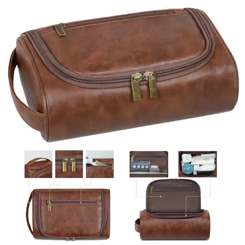 trousse de toilette de voyage de haute qualité pour femmes et hommes, sacs à cosmétiques rétro en cuir pu, tro