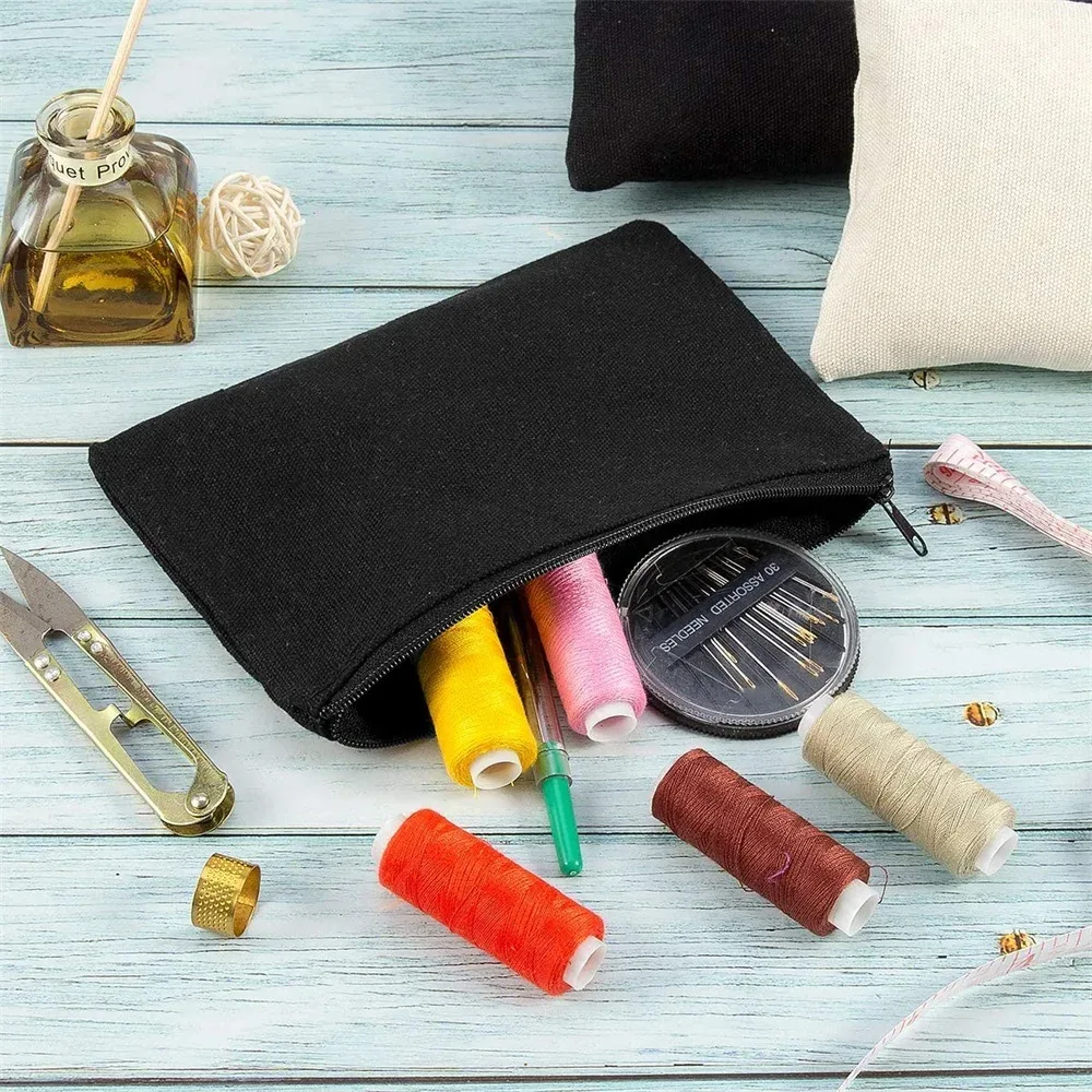 sac à cosmétiques en tissu pour femmes, pochette de maquillage, sac de voyage, rouge à lèvres, étuis de rangement, pochette à fermeture éclair, porte-monnaie de téléphone, initiales bleues imprimées