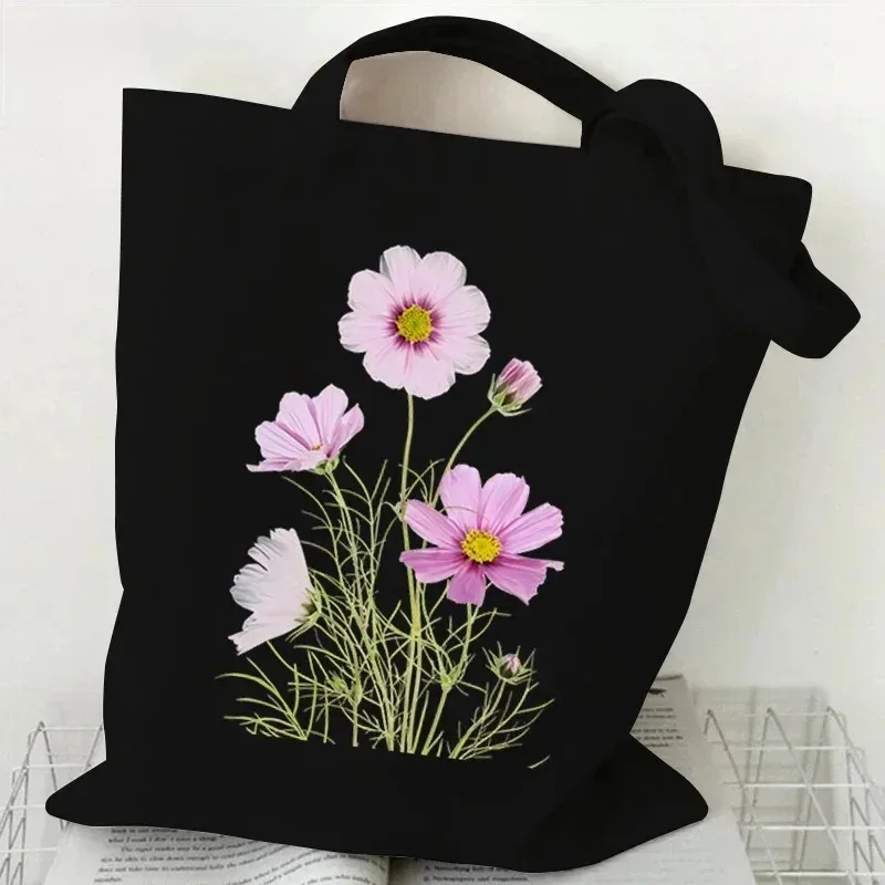 sac fourre-tout en toile décontracté peinture à l'huile fleurs sauvages imprimer dame sac à bandoulière style plante marguerite vintage fleur femmes sac à main