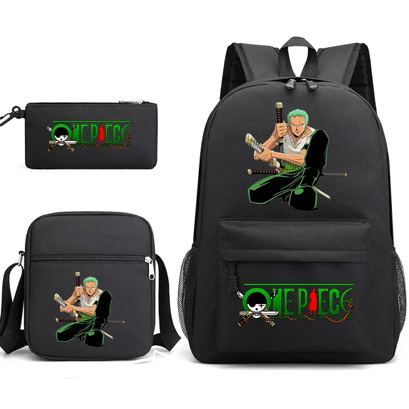 ensemble de sacs à dos graphiques one piece zoro pour enfants et adolescents avec sac à bandoulière et trousse à crayons