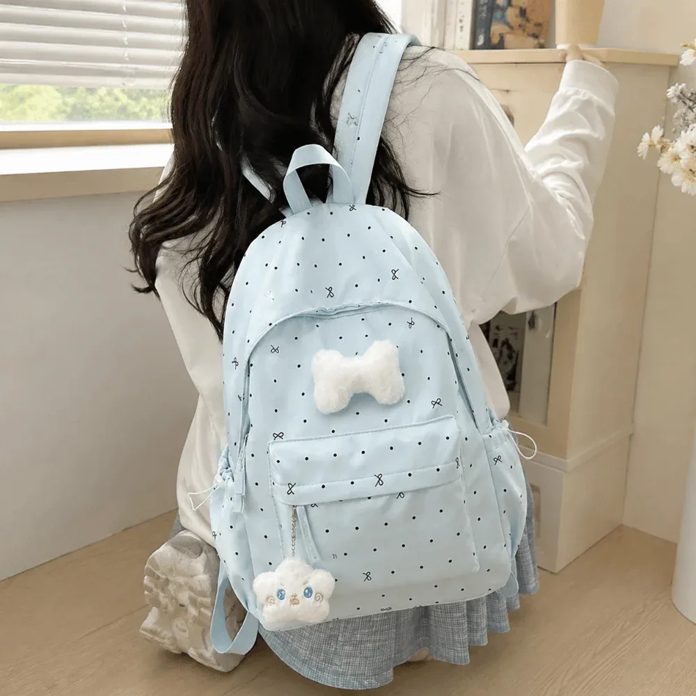 nouveau sac à dos léger à pois avec nœud papillon, décontracté, pour étudiants, respirant, durable, grande capacité, pour l'école et les voyages