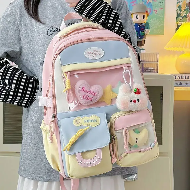 sac à dos mignon pour fille de style dopamine ins, nouveau modèle pour les lycéennes, sac à dos de grande capacité avec blocs de couleurs