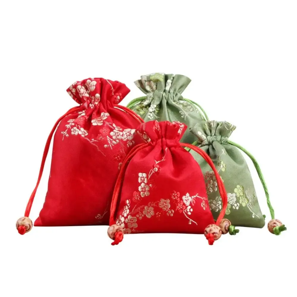 Sac de rangement en satin brodé de fleurs pour femme, pochette à cordon, sac à bonbons, emballage de bijoux, anniversaire