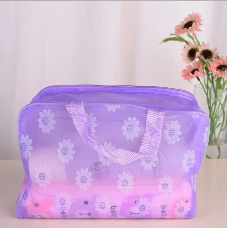 sacs de maquillage portables transparents en pvc, sac à cosmétiques étanche à fleurs pour femmes, sac de rangement de toilette de voyage, pochettes de rangement de douche