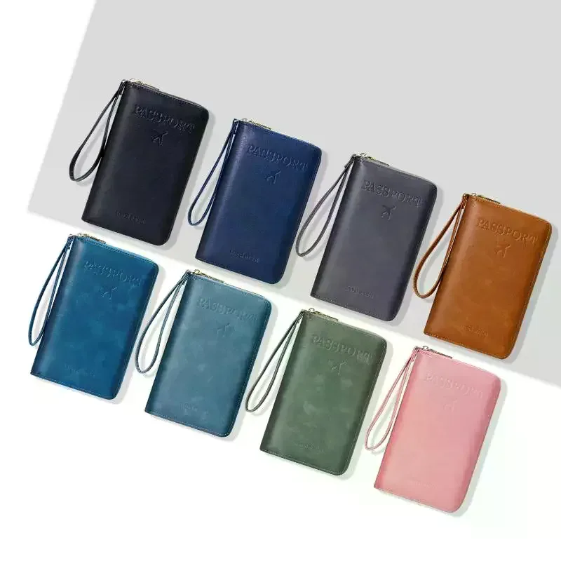 porte-passeport unisexe avec blocage rfid, en cuir pu, avec fermeture éclair, étui de voyage, accessoires de voyage pour hommes et femmes