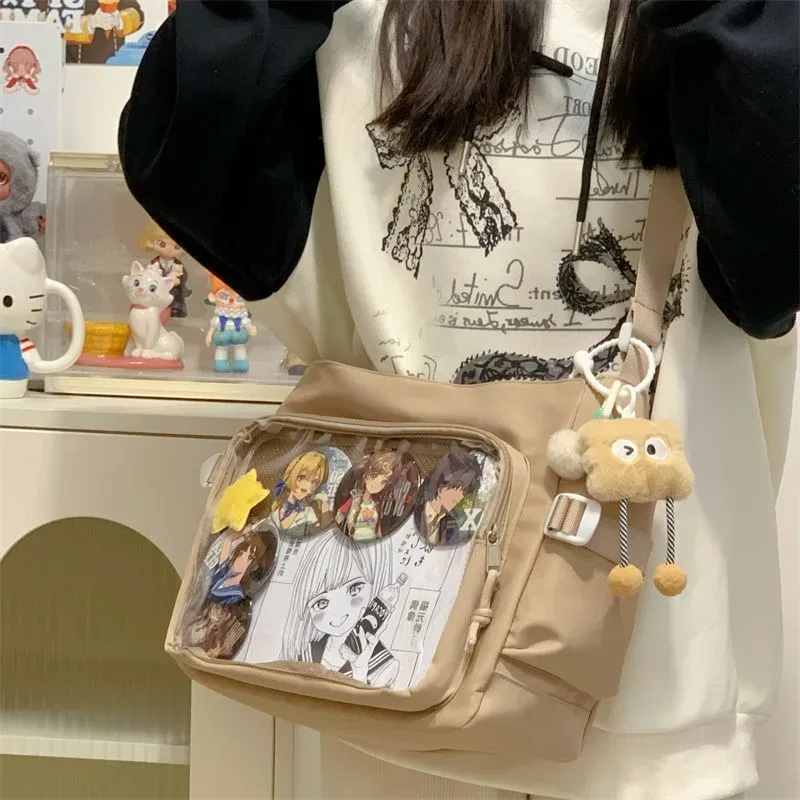 tenue de classe polyvalente de style académique, sac messager de grande capacité au design simple, sac à bandoulière transparent pour femmes
