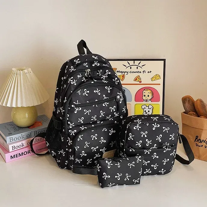 ensemble de 3 sacs à dos mignons avec nœuds, grand sac à dos scolaire, sac à dos de voyage décontracté polyvalent, sac bandoulière pour filles
