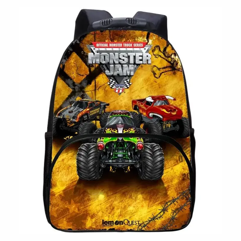 monster jam truck, sac à dos rond avant pour élèves du primaire, du secondaire et du lycée, sacs à dos masculins et féminins
