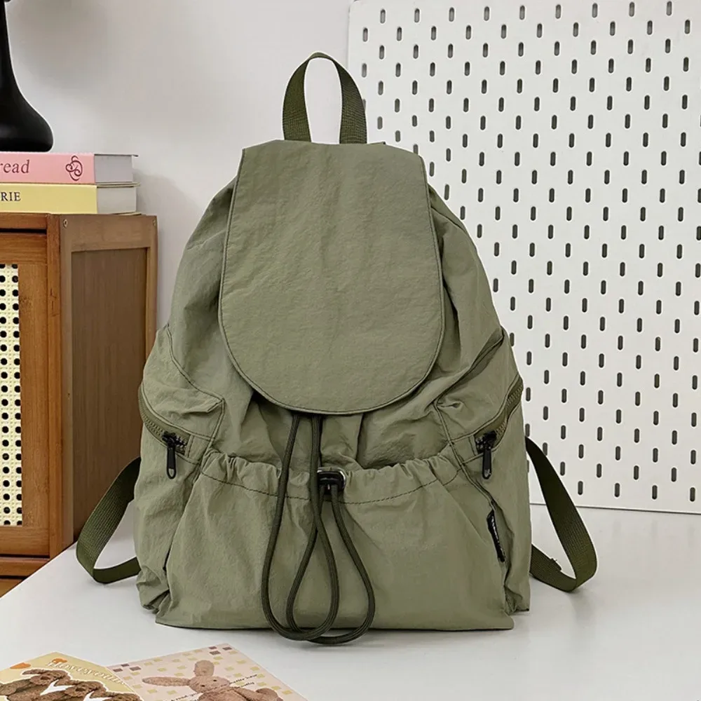 sac à dos de voyage léger et décontracté, style coréen, en nylon, avec cordon de serrage, grande capacité, imperméable, cartable pour étudiants et adolescents