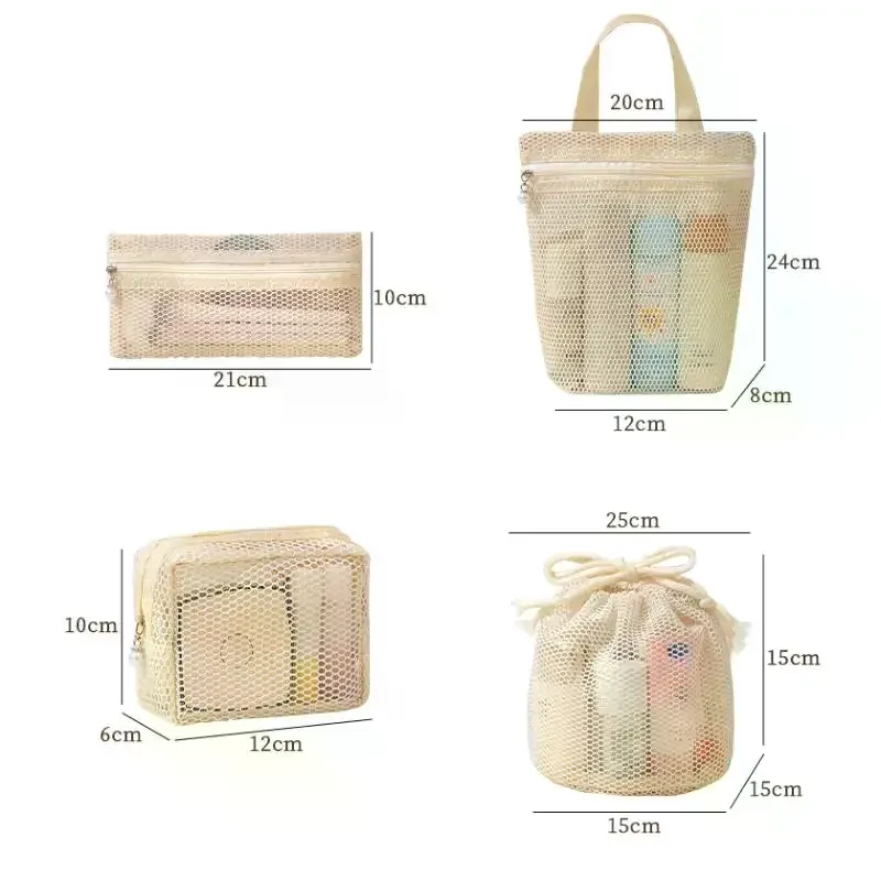 trousse de toilette de voyage - sac de rangement respirant en tissu maillé de grande capacité pour articles divers - trousse à maquillage visible - cordon de serrage