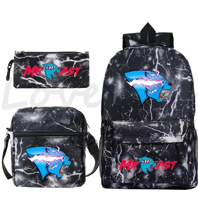 sac à dos d'école mr beast lightning cat pour garçons et filles, sacs d'école 3 pièces/ensemble, sac de voyage, sac à dos imprimé mr beast, mochila pour enfants, cadeau