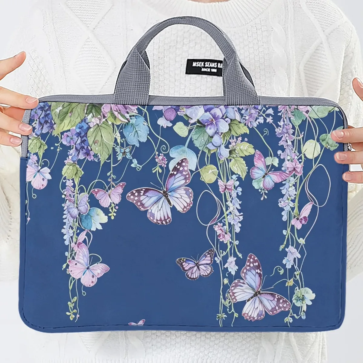 un ensemble, deux styles, sacoche pour ordinateur portable imprimée avec motif glycine et papillon, adaptée aux ordinateurs portables de 14 pouces