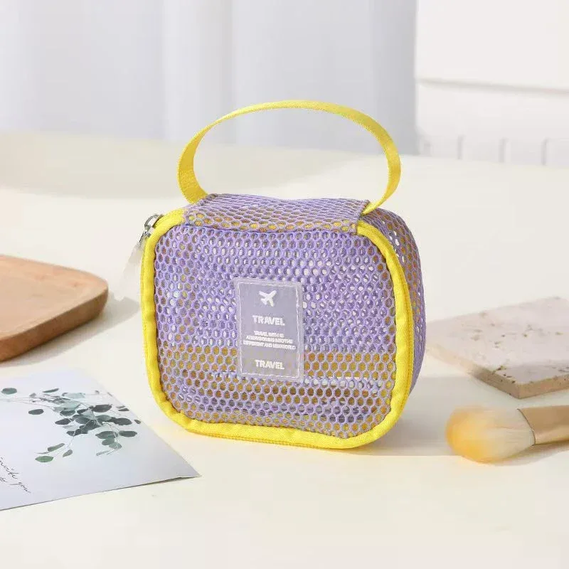 sacs à clés transparents de petite capacité, trousse à cosmétiques, pochette de rangement carrée en maille, mini porte-monnaie à fermeture éclair, mini trousse de toilette, étui à papeterie