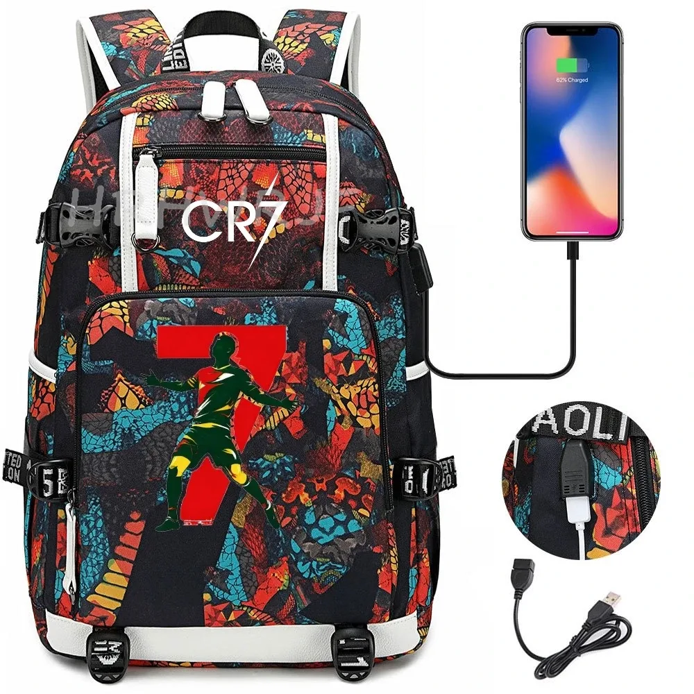 sac à dos camouflage cr7 pour ordinateur portable, sac à dos de randonnée, sacs d'école de 18 pouces, sacs d'école imperméables usb de grande capacité, sac à dos mochilas