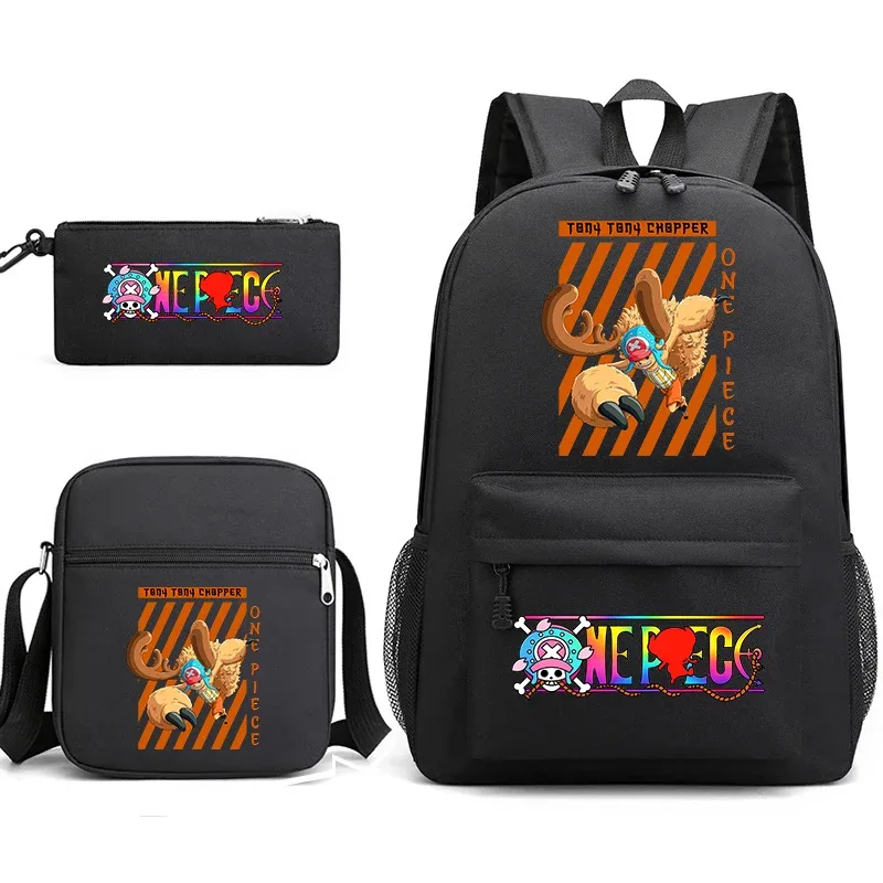 ensemble de sacs à dos d'école imprimés one piece tony tony chopper pour garçons et filles, sac mignon d'anime avec sac à bandoulière et étui à crayons