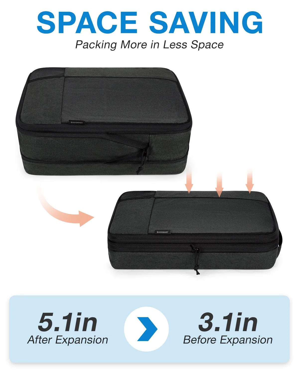 bagsmart – cubes d'emballage à compression pour hommes et femmes, organisateur de bagages extensible de voyage, organisateurs d'emballage de bagages à main pour femmes