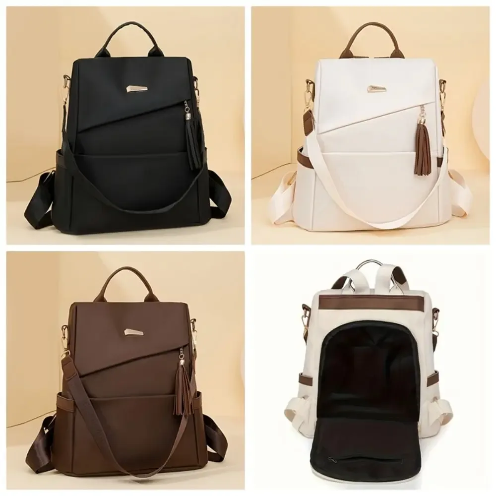 sac à dos en nylon de grande capacité pour femmes, multi-poches, doux au toucher, imperméable, avec pompon décoratif, multi-usages, antivol, sac à dos de jour