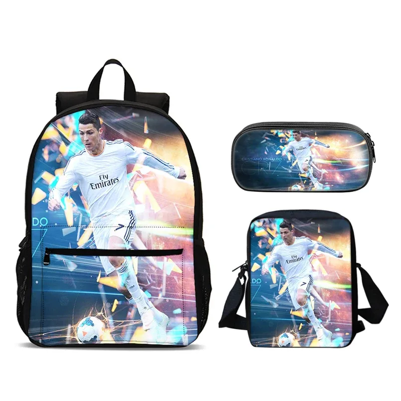 cr-7 3 pièces ensemble ronaldo sac à dos 47 cm/18.5 pouces grande capacité sac à dos sac à bandoulière trousse à crayons sacs de livre pour garçons fille meilleur cadeau