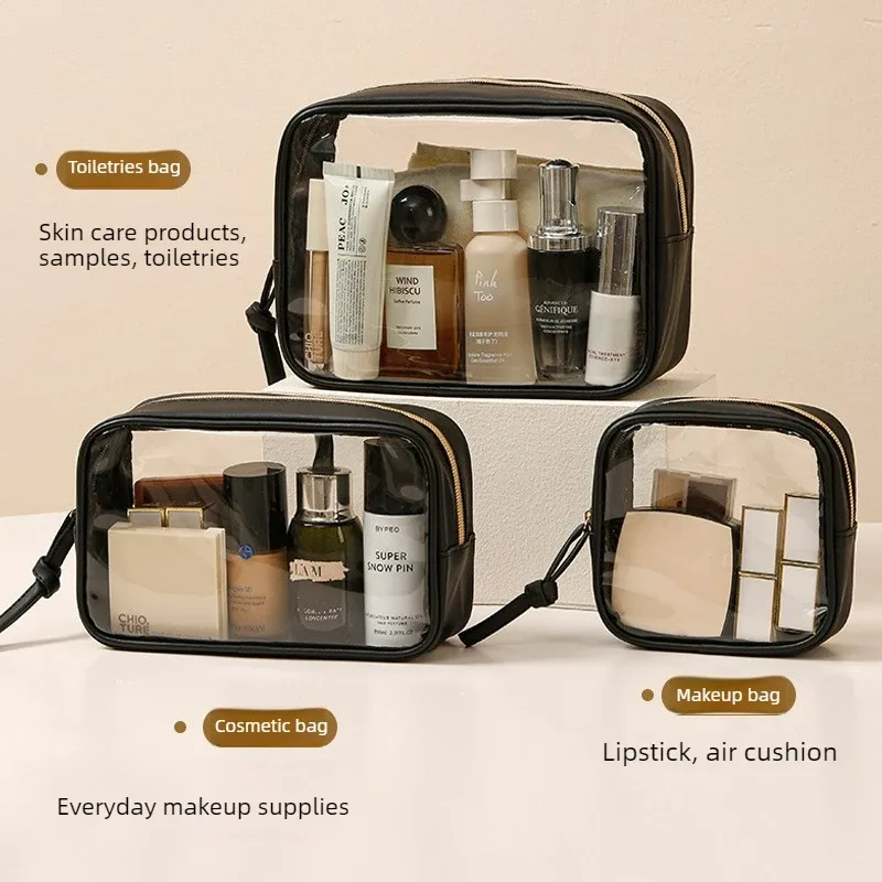 Sac cosmétique en PVC transparent épaissi, sac cosmétique imperméable, sac de rangement de toilette multifonctionnel portable avec poignée